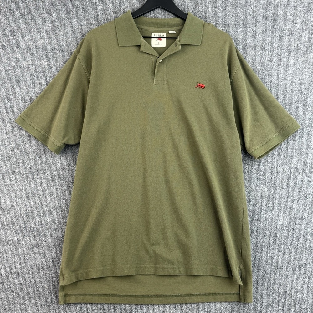 Perlis Crawfish Polo Shirt Mens L Olive Green Casual Peruvian Golf Short Sleeve